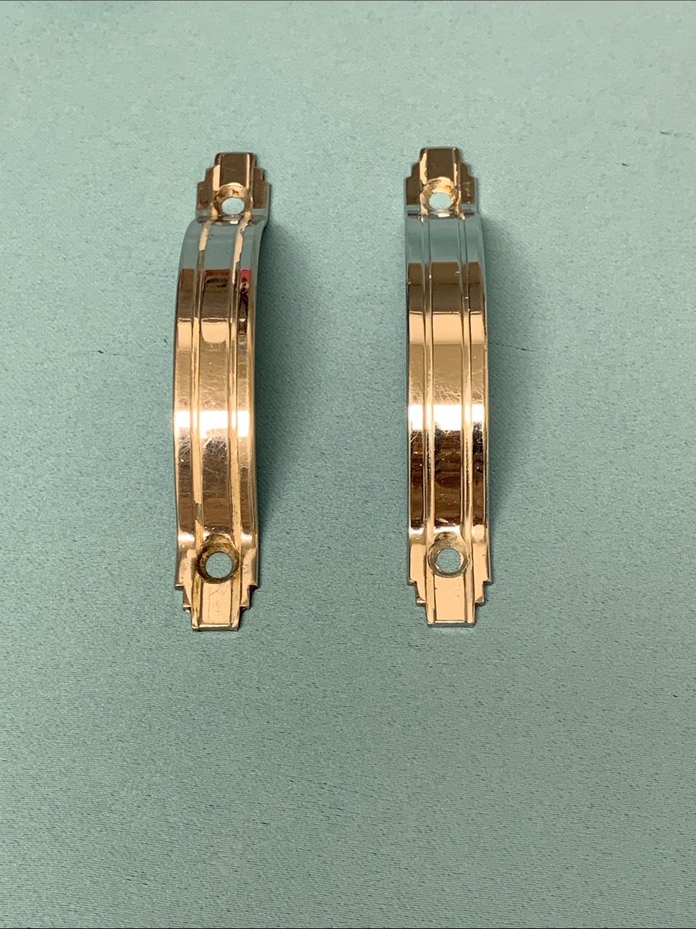 Chrome Art Deco Cabinet Drawer Pulls 1940's Double Lines Set of 2